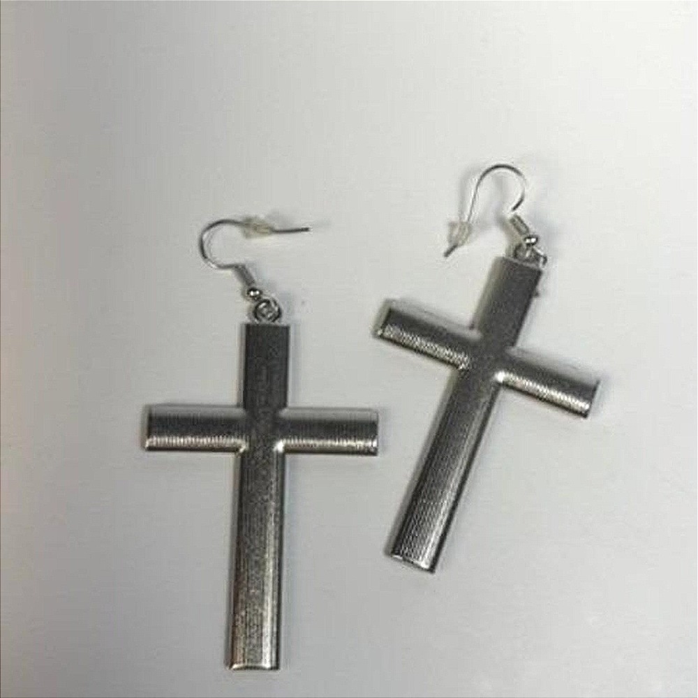Cross Earrings Silver Rhinestone Statement Goth Y2K Streetwear Boho Chic - Picture 5 of 6